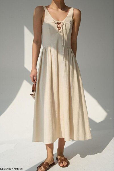 Lupies Women's Front Tie Strap Long Dress