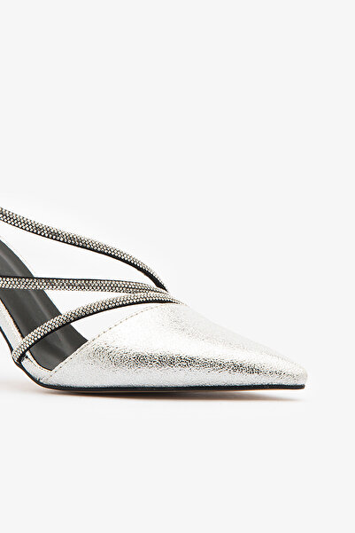 SAYL Gümüş Taşlı Çapraz Bantlı Bilekten Bağlamalı Stiletto