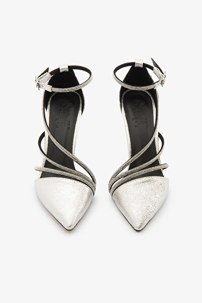 SAYL Gümüş Taşlı Çapraz Bantlı Bilekten Bağlamalı Stiletto