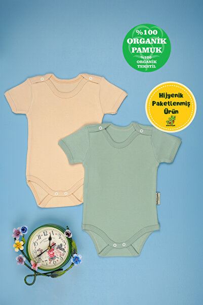 bebetospik بدلة للجسم بأكمام قصيرة من القطن مكونة من قطعتين