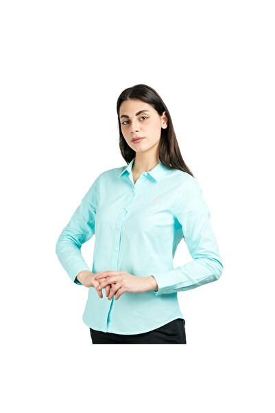 Giordano قميص نسائي من القطن أكسفورد بقصّة Slim Fit مع تطريز على شكل أسد