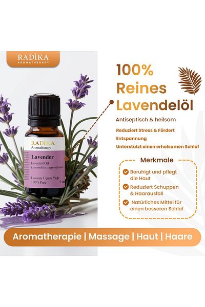 Radika Aromatherapy Lavendelöl, ätherisches Öl, 100% Rein, BIO, natürlich, 10 ml