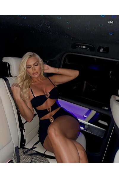 pink life Siyah Hollow Out Detaylı Askılı Tasarım Mini Elbise