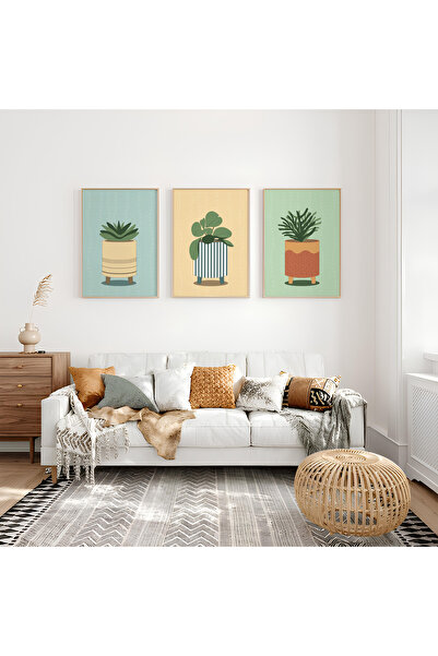 ARTCASTLE Set de 3 tablouri cu ramă din lemn Plante