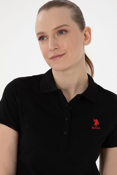U.S. Polo Assn. Women's Black Basic Polo Neck T-Shirt 50300896-Vr046