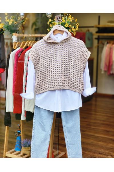 MODA Organic Yarn Knitted Hooded Jumper Sweater