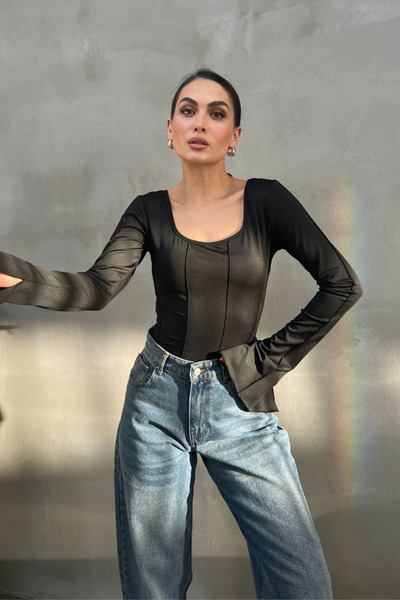 msm fashion Дамска блуза с испански ръкав, шевове и обвързване, детайлна блуз...