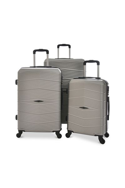 New Travel مجموعة حقائب سفر صلبة، حقيبة سفر بعجلات من مادة ABS، مع قفل مركب و4 عجلات 871/3P-D فضية