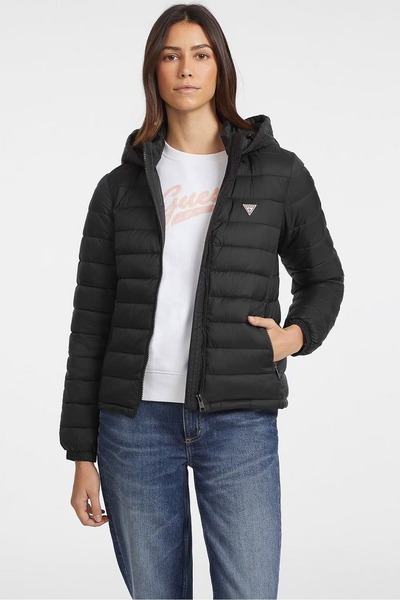 Guess Kadın Gj Hooded Puffer Şişme Mont - Siyah
