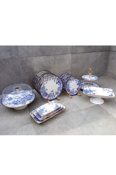 Pinkev 19 Piece Ceramic Cake Serving Presentation Plate Set for 6 People