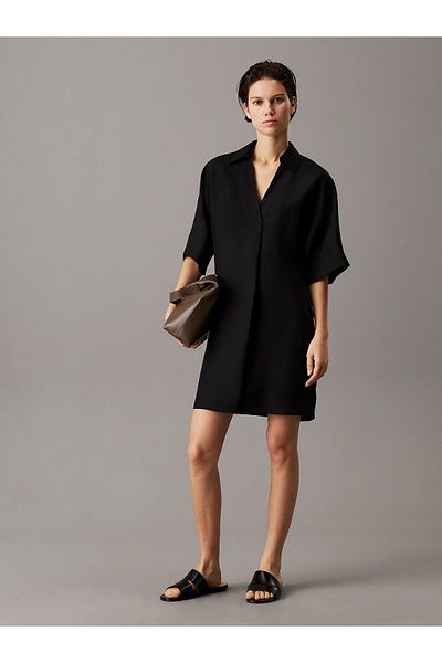 Calvin Klein Short Sleeve Over-The-Knee Shirt - New Black Clothes K20K 208382 | Plaid Fit