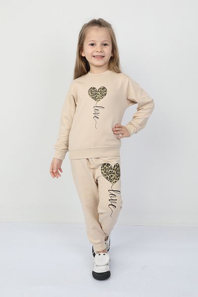 e-çocuk Leopard Heart Tracksuit Suit Model: 221016