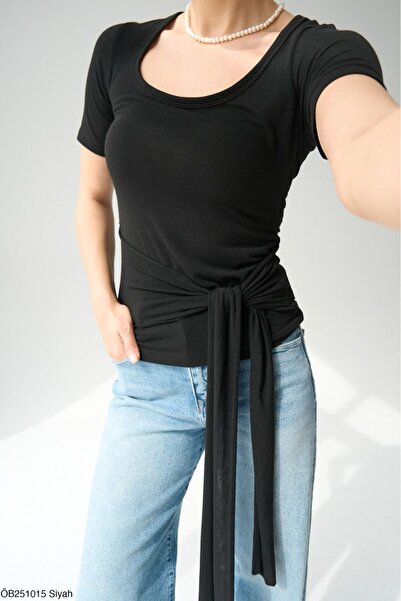 Lupies Women's Shawl Tie Detailed Short Sleeve Body