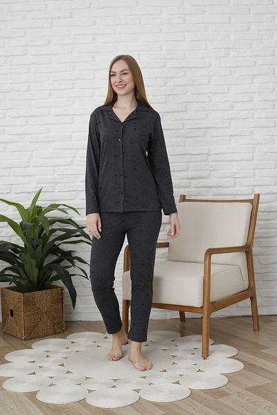 FAMES PİJAMA Uzunkol Buttoned Combed Cotton Pajama Set with Hearts