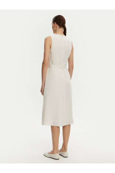 Calvin Klein Kadın Diz Altı V Yaka Kolsuz Belden Kuşak Bağlamalı Bej Elbise K20K208424-ADA