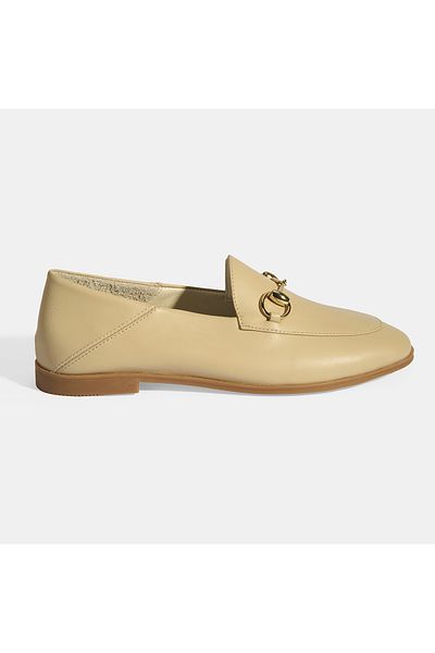 Desa Loafer din piele de damă bej cu accesorii cu cataramă