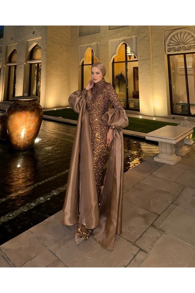 GÜZELLER Βραδινό φόρεμα με μανίκια με μπαλόνι με αποσπώμενο μανίκι από παγιέτες Diva