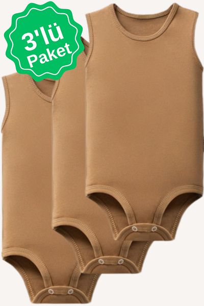 MAHFEL 100% Organic Cotton Sleeveless Baby Bodysuit with Snap Fasteners 3 Pack