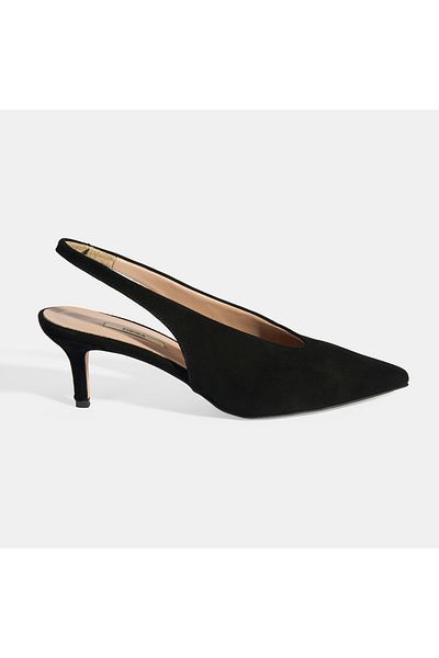 Desa Black Women's Suede Slingback Heeled Shoes