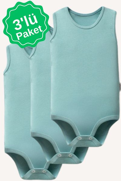 MAHFEL 100% Organic Cotton Sleeveless Baby Bodysuit with Snap Fasteners 3 Pack
