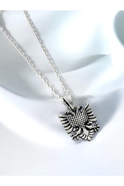 Alaja Silver Çift Başlı Kartal Arnavutluk Sembolü Parlak Tasarım 925 Ayar Gümüş Kolye