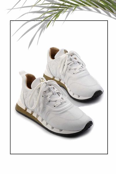 Bambi Weißer Damen-Sneaker aus echtem Leder – K 01480046303
