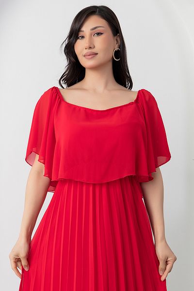 PULLIMM Fusta cu guler Madonna Rochie din șifon plisat 2025-4102