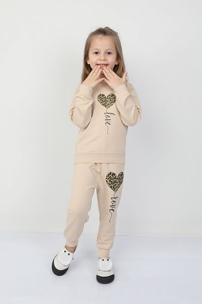 e-çocuk Leopard Heart Tracksuit Suit Model: 221016