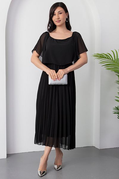 PULLIMM Fusta cu guler Madonna Rochie din șifon plisat 2025-4102