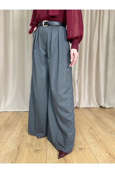 Size Özgü Anthracite Pleated Belted Trousers