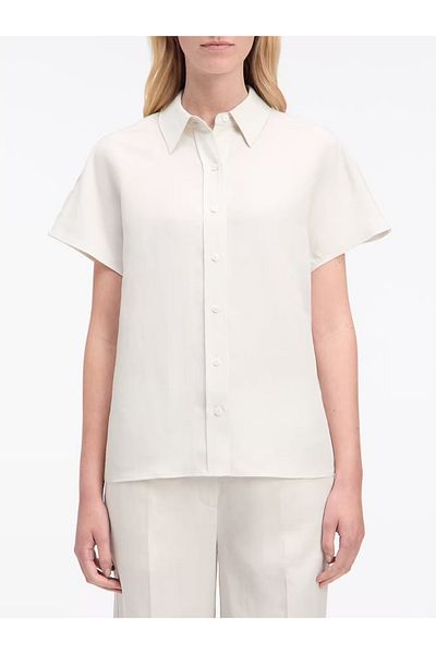 Calvin Klein Women Shirt Collar Short Sleeve Button Closure Summer Beige Shirt K20K 208322 -Ada