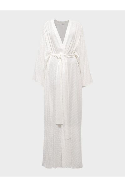 RİVUS Kimono with Fabric Texture and Waist Tie Detail - White