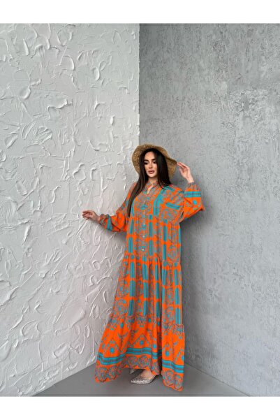 BURCU TESETTÜR ROCHIE DE FEMEIE DE VISCOSA CU BUTONI - BRC1131