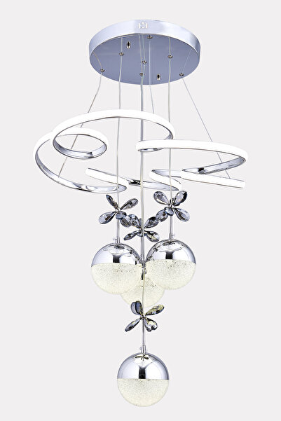 HİRALUCE Zeus 3 Renk Krom ( Sarı Beyaz Ve Gün Işığı ) Led Avize Kristal Taşlı Concept