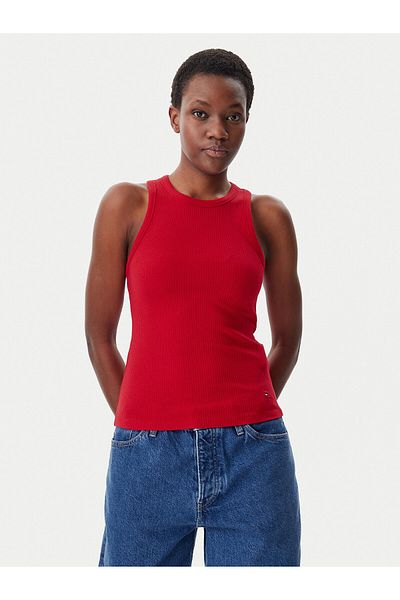 Tommy Hilfiger Women's Cotton Round Sleeveless Casual Red Blouse