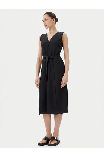 Calvin Klein Women's Above Knee V Neck Sleeveless Waist Belt Tie Black Dress K20K 208424 -Beh