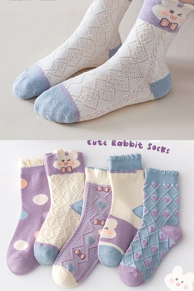 BGK 5 Pairs of Girls' Ribbon Patterned Socks