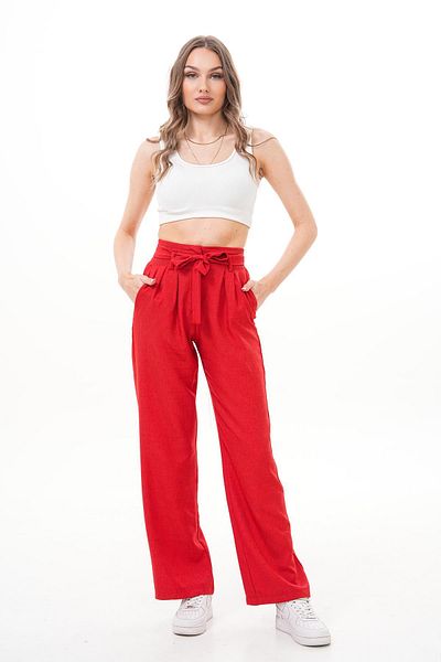 ŞİMAL Pantaloni de in pentru damă cu detaliu brâu 250394   -