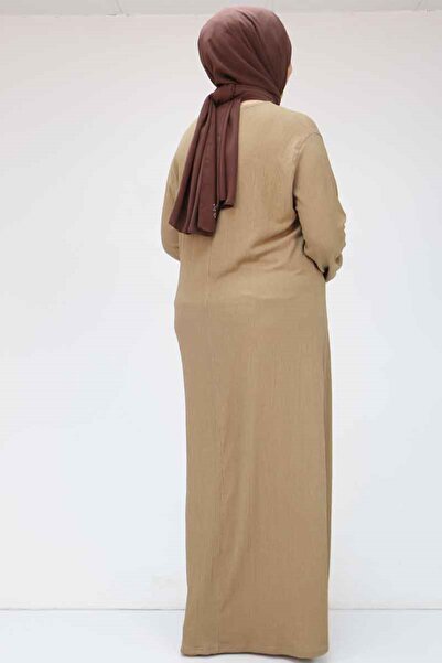 Eslina 32025 Plus Size Wrap Elastic Sleeve Dress - Mink