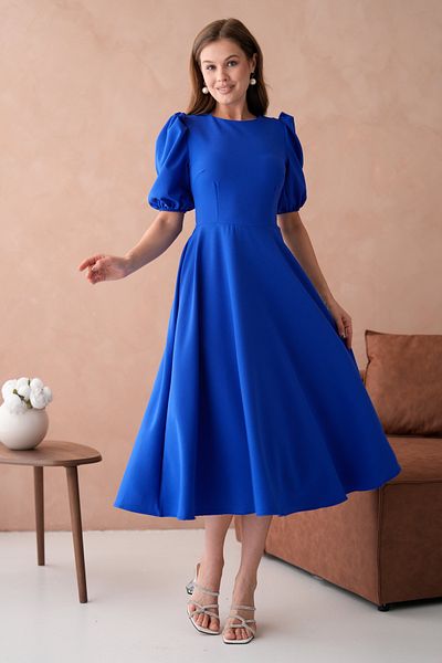 vuvutasarım Rochie midi Saks Blue Atlas, cu decolteu rotund, cu mâneci prințesă, 220