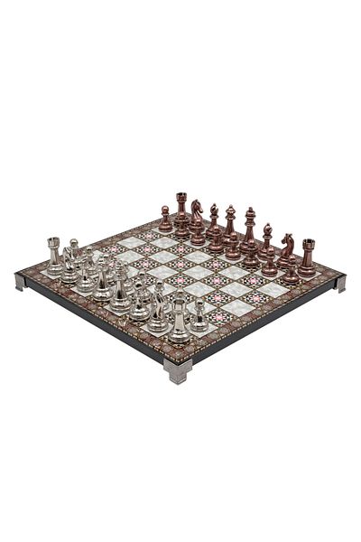 Cooper Chess 30cm Mosaic Patterned Bronze Silver Metal Classic Design Chess Set Decorative Gift Chess Set