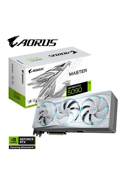 AORUS بطاقة رسومات GIGABYTE AORUS GeForce RTX™ 5090 MASTER ICE سعة 32 جيجابايت باللون الأبيض