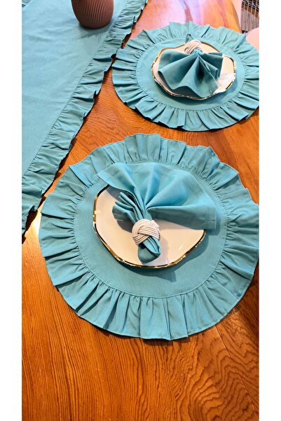 Konyaaltı Çeyizevi Dertsiz Leke Tutmaz Keten Amerikan Servisi Turkuaz Mavisi Supla 2 Adet