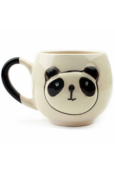 PALTO TASARIM 3D Embossed Shiny Cream Ceramic Mug with Panda Pattern - Gift