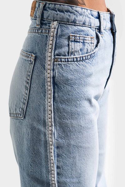 its basic Blugi de damă Ice Denim Color D-4S5-3 Straight Fit 100% bumbac dantelă laterală cu dungi Design detaliat Blugi din denim