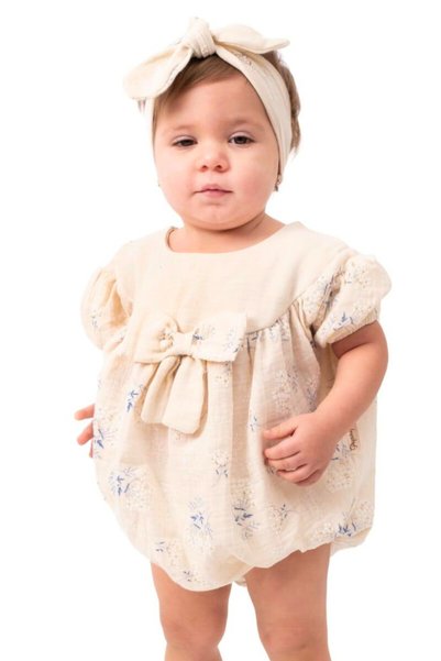 Globaby Bowknot Balloon Sleeve Bandana Romper