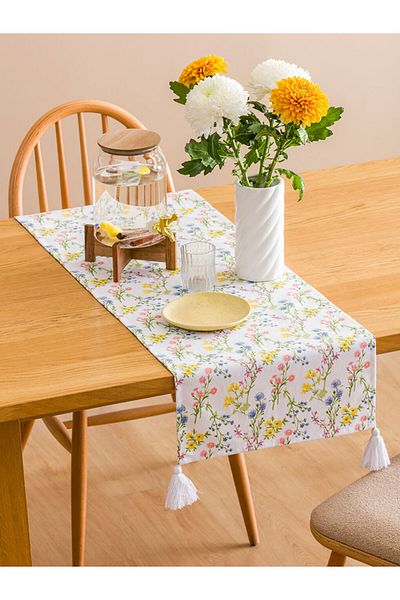 LC Waikiki Lcw Flower Patterned Tassel Runner 40X120 cm