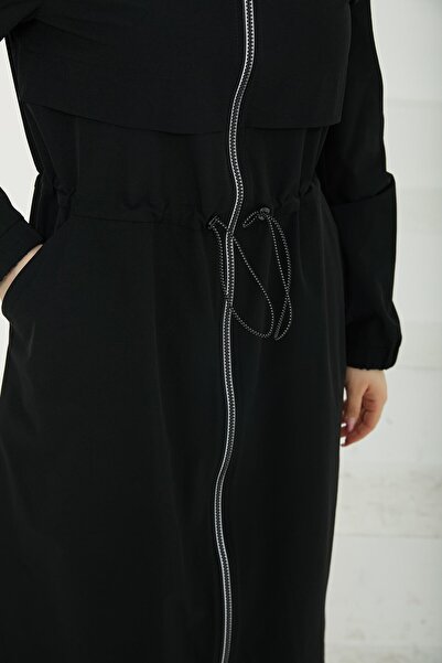 Armine TREND ARMİNE TREND Kapüşonlu Boydan Fermuarlı Kolları Lastikli Kap-Siyah-25YT516