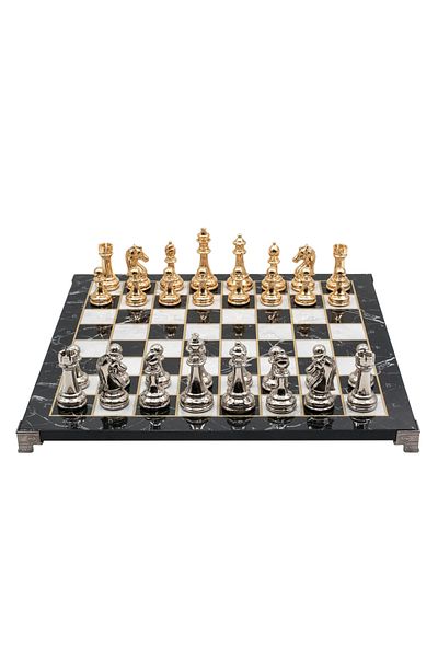 Cooper Chess 30cm Marble Patterned Gold Silver Metal Classic Design Chess Set Decorative Gift Chess Set
