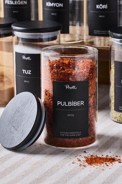 Perotti Riga 12 Li Black Wooden Lid Borosilicate Glass Spice Rack 250 ml 10X6 cm 30 Tags Gift